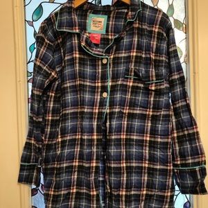 Button down pajama shirt blue and pink plaid size s